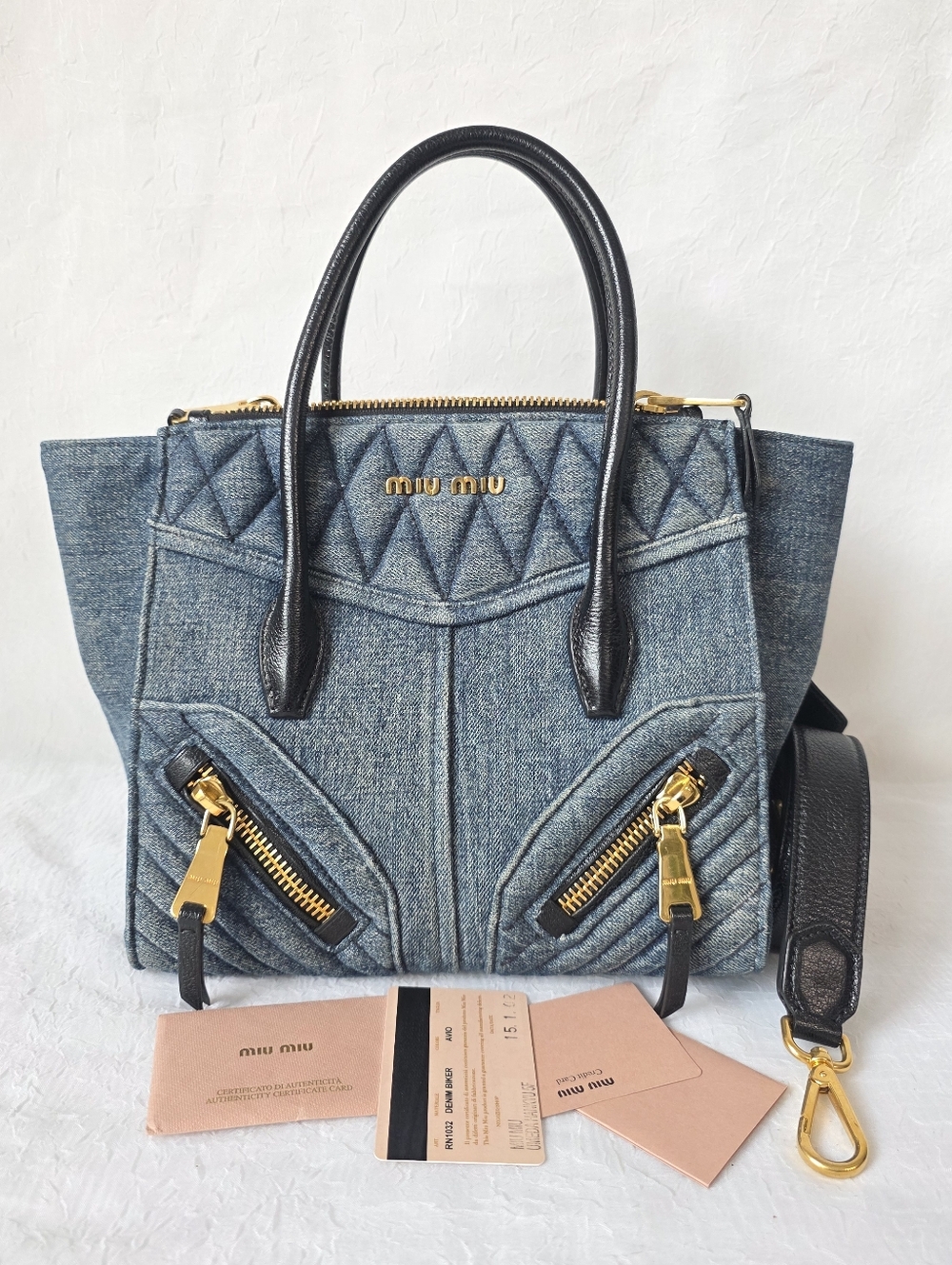 Auth MiuMiu Biker Denim Tote Bag